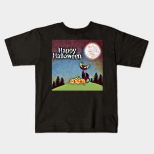 Happy Halloween Black Cat Design Kids T-Shirt